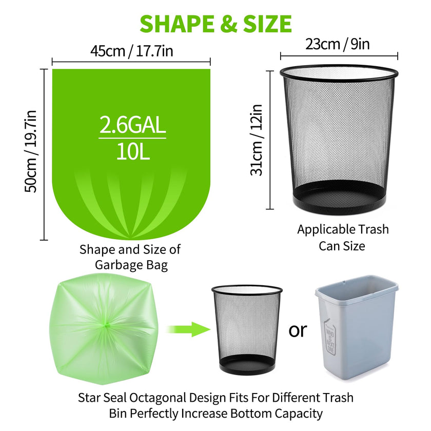 Biodegradable Small Trash Bags, 10L / 3 Gallon, 200 Count | Premium Thick Garbage Bags, Unscented Eco-Friendly Bin Liners for Kitchen, Bathroom, Office & Bedroom | EnvoWise Compostable Trash Bags 🍁 All In One Marketplace Canada