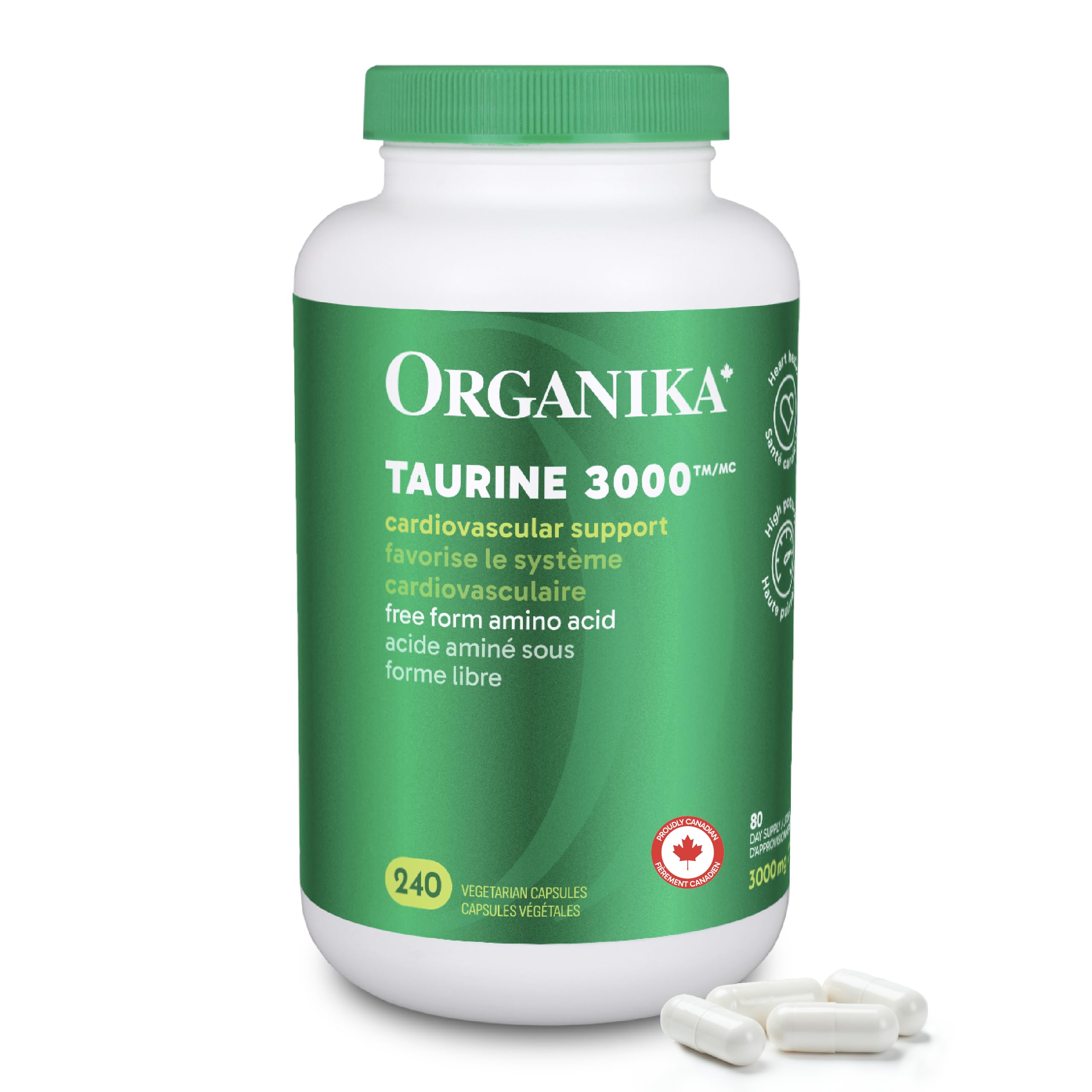 Organika Canadian-Made Taurine Ultra Strength- 1000mg- Supports Cardiovascular Health, 3000mg Daily Dose- 240vcaps 🍁 All In One Marketplace Canada