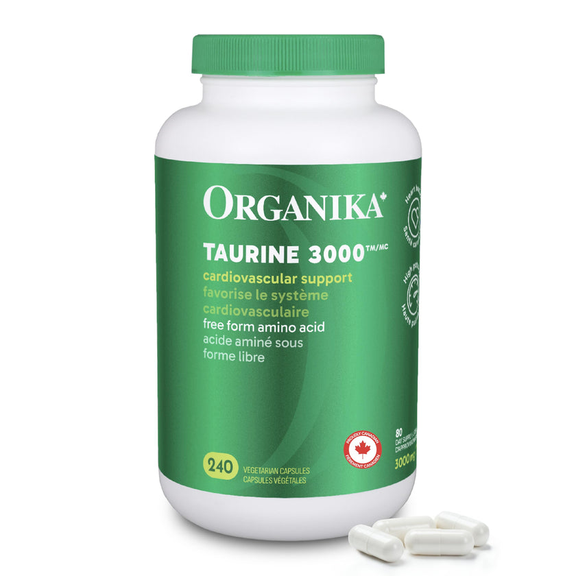 Organika Canadian-Made Taurine Ultra Strength- 1000mg- Supports Cardiovascular Health, 3000mg Daily Dose- 240vcaps 🍁 All In One Marketplace Canada
