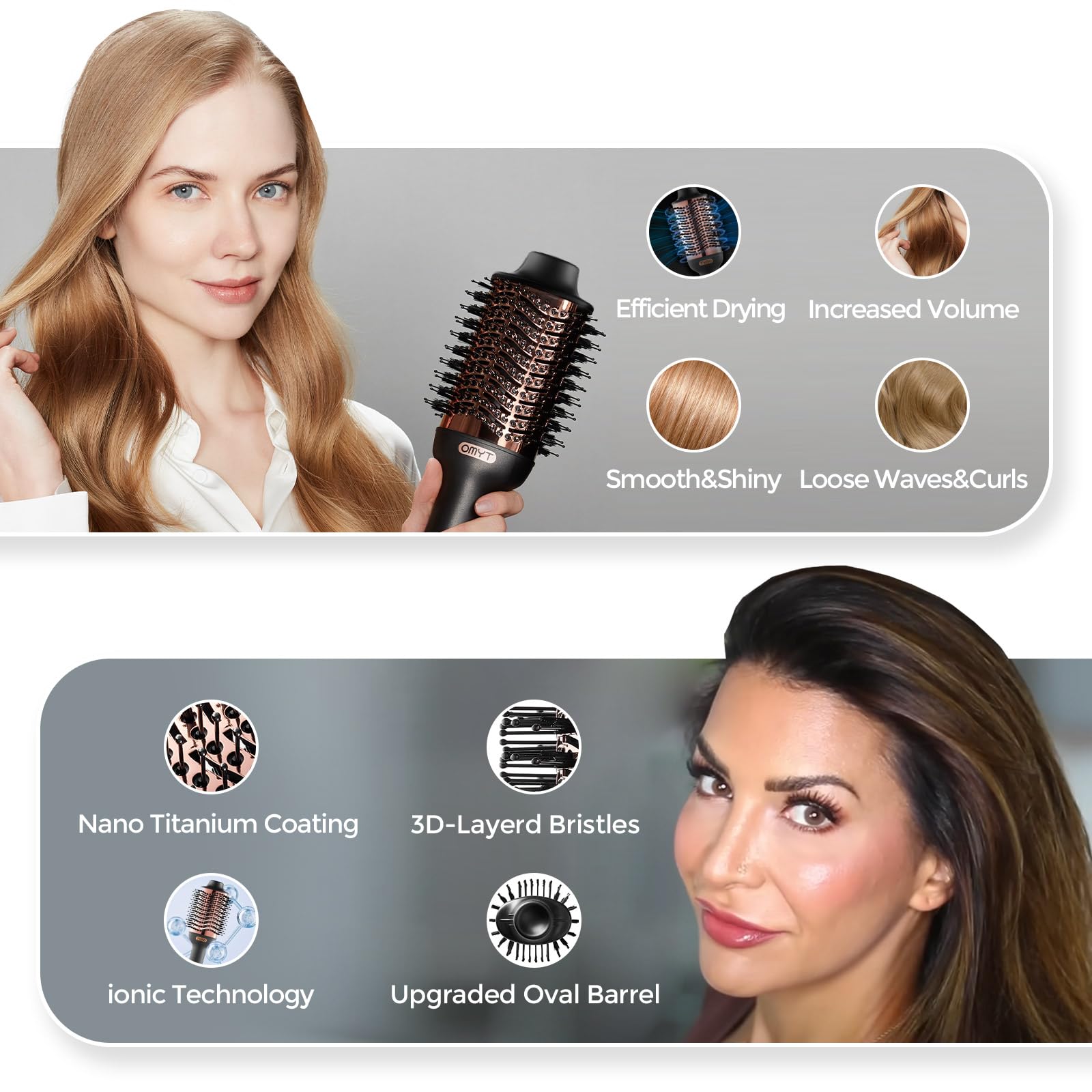 TYMO Hair Dryer Brush Blow Dryer Brush in One, 4 in 1 Ionic Hairdryer and Styler Volumizer with Oval Titanium Barrel, Hot Air Straightener for Smooth Frizz-Free Blowout, Gold 🍁 All In One Marketplace Canada