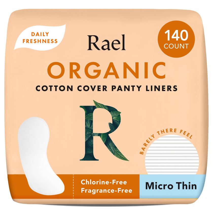 Rael Panty Liners for Women, Organic Cotton Cover - Daily Pantiliners, Light Absorbency, Unscented, Chlorine Free (Micro Thin, 140 Count) 🍁 All In One Marketplace Canada
