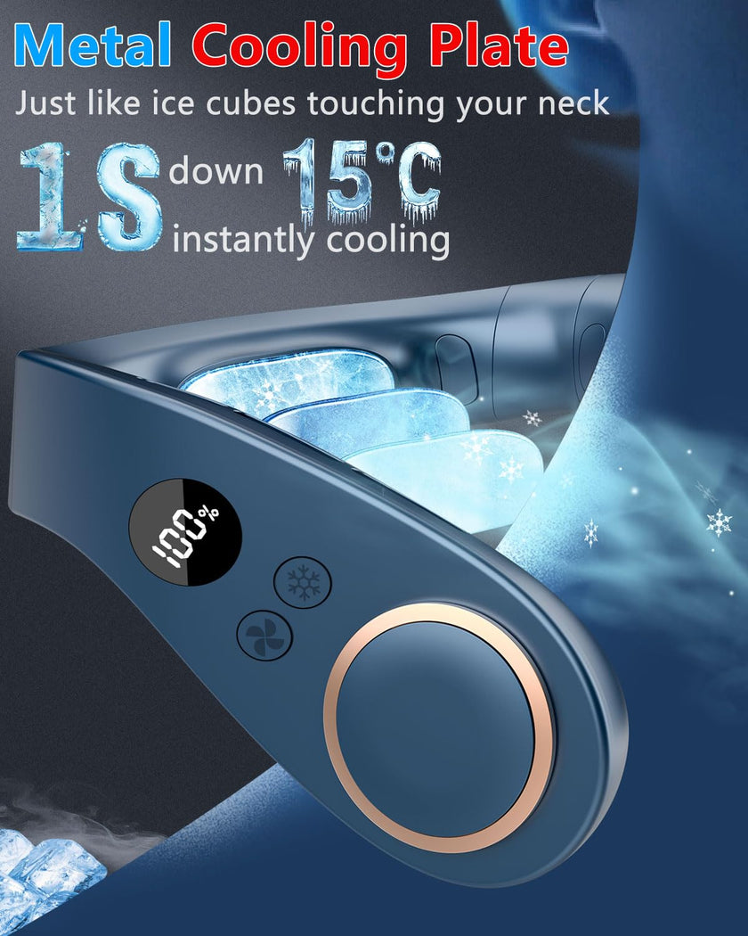 Sizet Neck Fan with Cooling Plate-USB 5500mAh Battery,24H Cooling,5 Speeds&3 Cooler Modes LED Display,Wearable Mini Portable Personal Fan,Quiet Neck Cooler for Women, Men, Kids, Travel, Outdoor, Blue 🍁 All In One Marketplace Canada