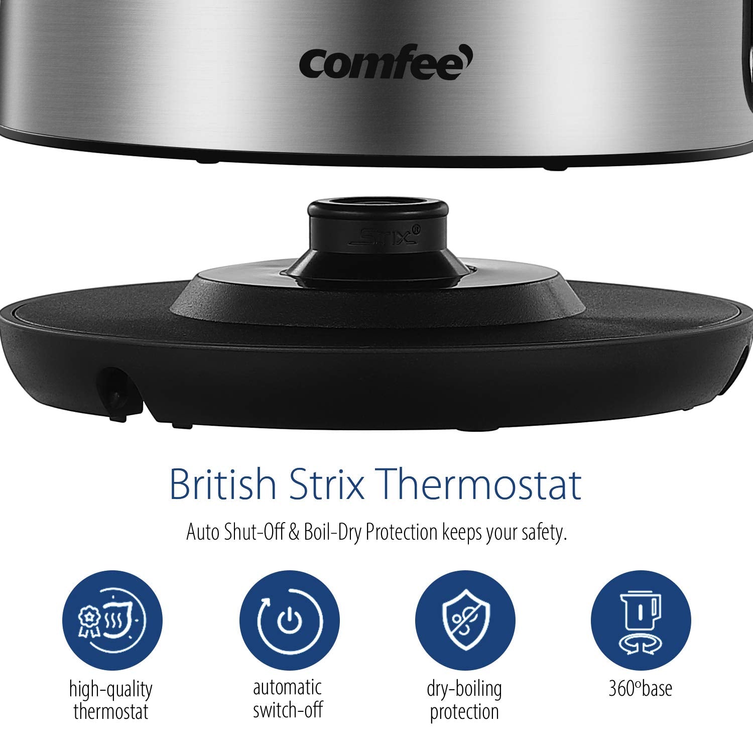 COMFEE' Stainless Steel Electric Kettle, 1.7L Tea Kettle Electric for Boiling Water, Hot Water Kettle 1500W Fast Boil with LED Light, Auto Shut-Off and Boil-Dry Protection 🍁 All In One Marketplace Canada