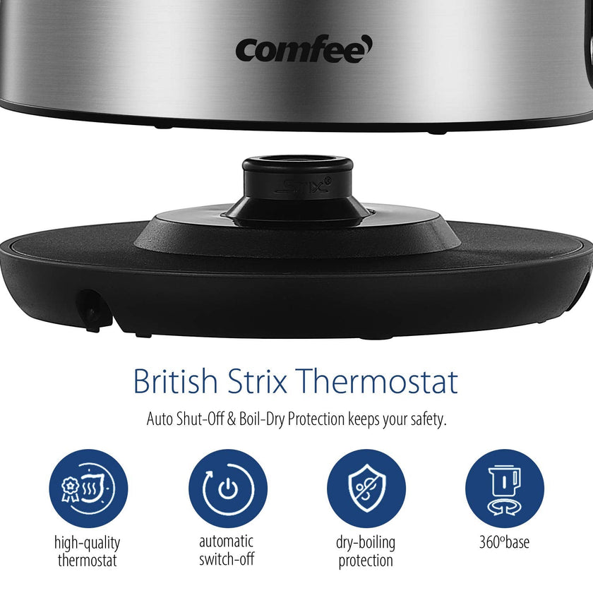 COMFEE' Stainless Steel Electric Kettle, 1.7L Tea Kettle Electric for Boiling Water, Hot Water Kettle 1500W Fast Boil with LED Light, Auto Shut-Off and Boil-Dry Protection 🍁 All In One Marketplace Canada