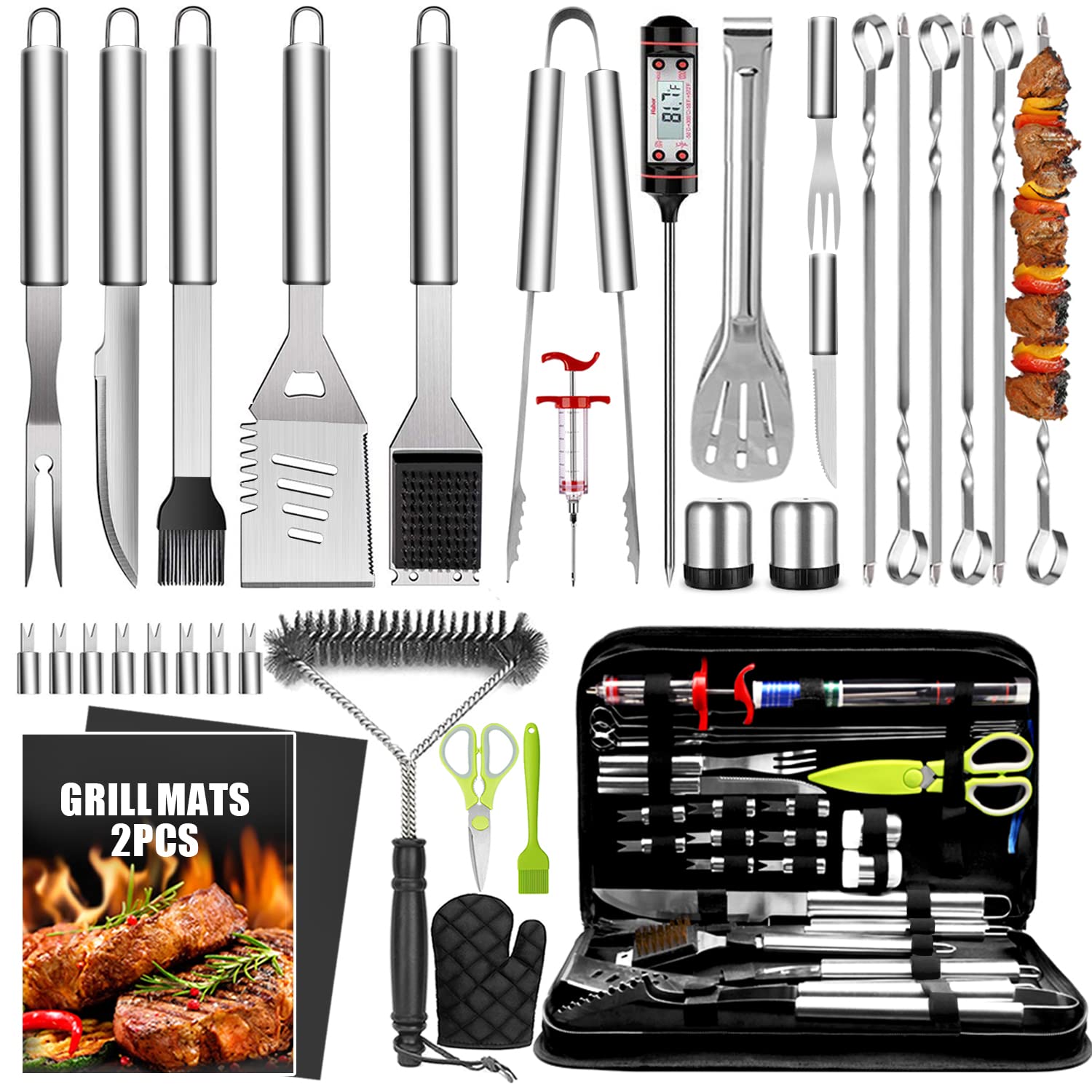 34Pcs BBQ Grill Accessories Tools Set, 16 Inches Stainless Steel Grilling Tools with Carry Bag, Thermometer, Grill Mats for Camping/Backyard Barbecue, Grill Tools Set for Men Women 🍁 All In One Marketplace Canada
