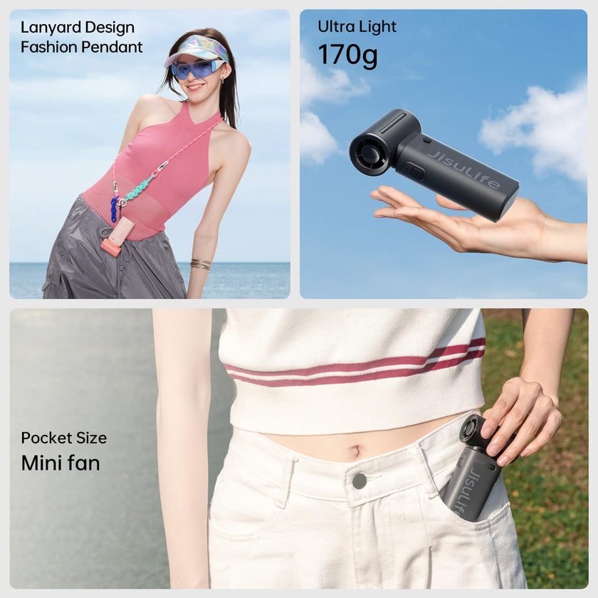 JISULIFE Portable Handheld Fan Life9, Turbo Power High Speed Air [18H Max Cooling Time], 5 Gear Wind, 5000mAh Rechargeable, Mini Pocket Design, Personal Fan for Travel Concerts Camping Makeup - Black 🍁 All In One Marketplace Canada