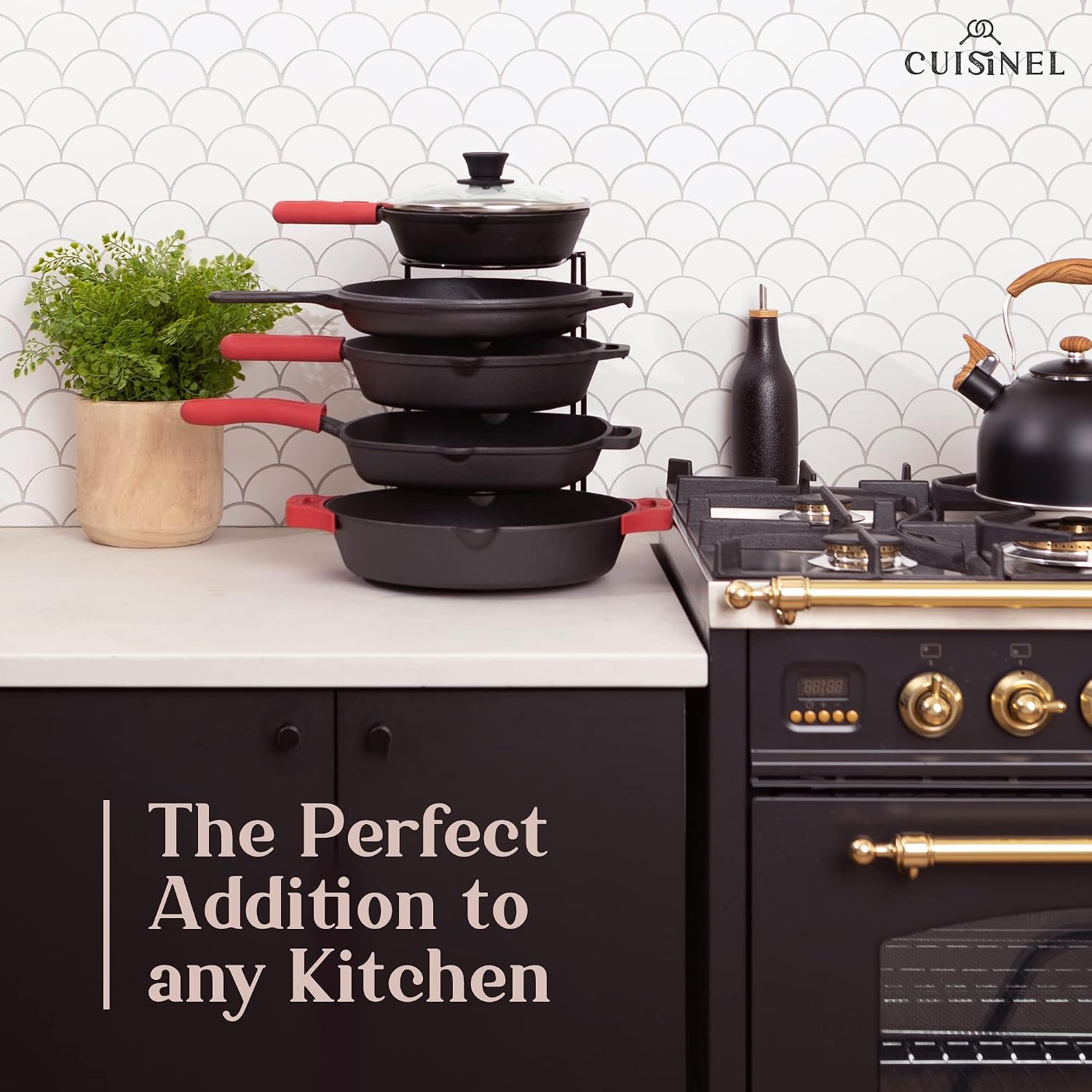 Heavy Duty Pan Organizer, 5 Tier Rack - Holds up to 50 LB - For Cast Iron Skillets, Griddles, Pots - Durable Steel Construction - Space Saving Kitchen Storage - No Assembly Required - Black 12.2-Inch 🍁 All In One Marketplace Canada