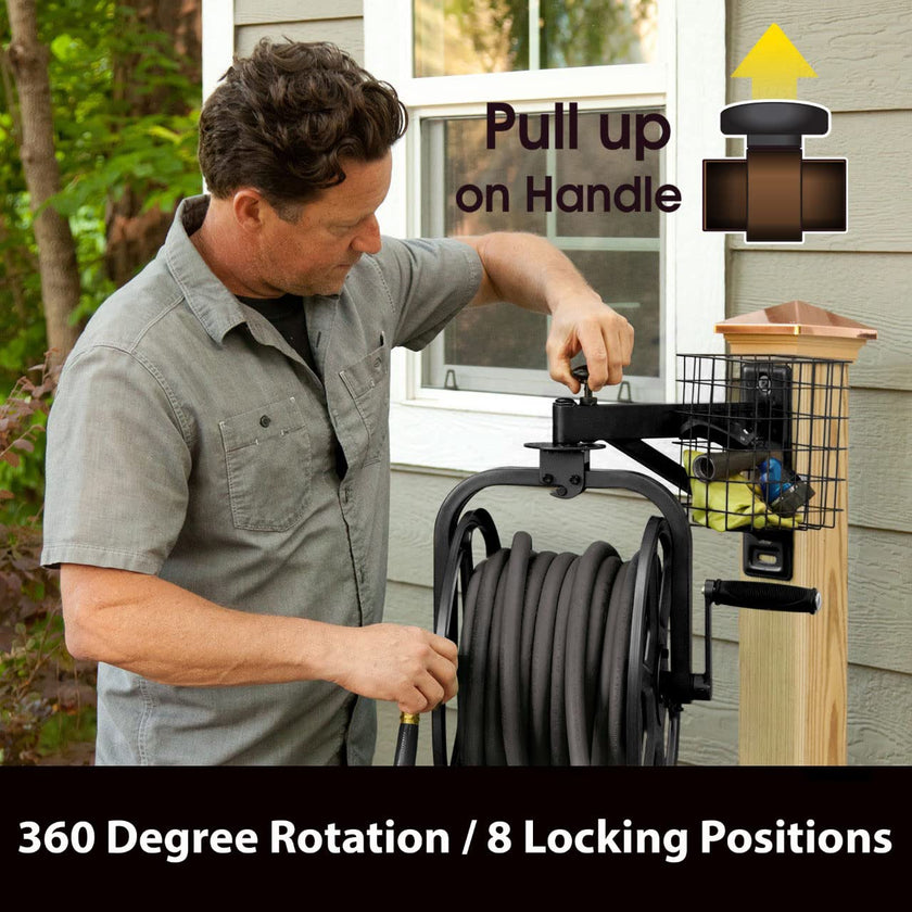 Liberty Garden 712-B Single Arm Navigator Multi-Directional Garden Hose Reel, Holds 125-Feet of, 5/8-Inch, Black, Height: 22.00