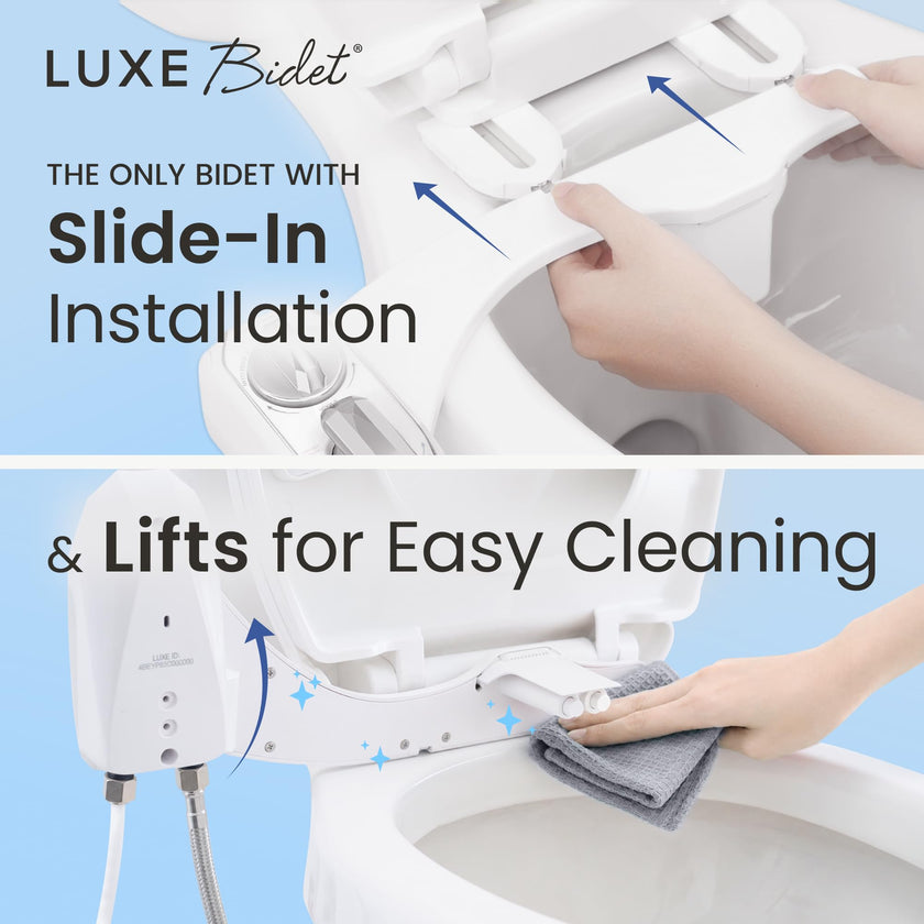 LUXE Bidet NEO 320 Plus - Warm Water, Dual Nozzle, Non-Electric Bidet Attachment for Toilet Seat, Patented Slide-in Install, 360° Self-Clean, EZ-Lift to Clean, Feminine & Rear Wash (Chrome) 🍁 All In One Marketplace Canada