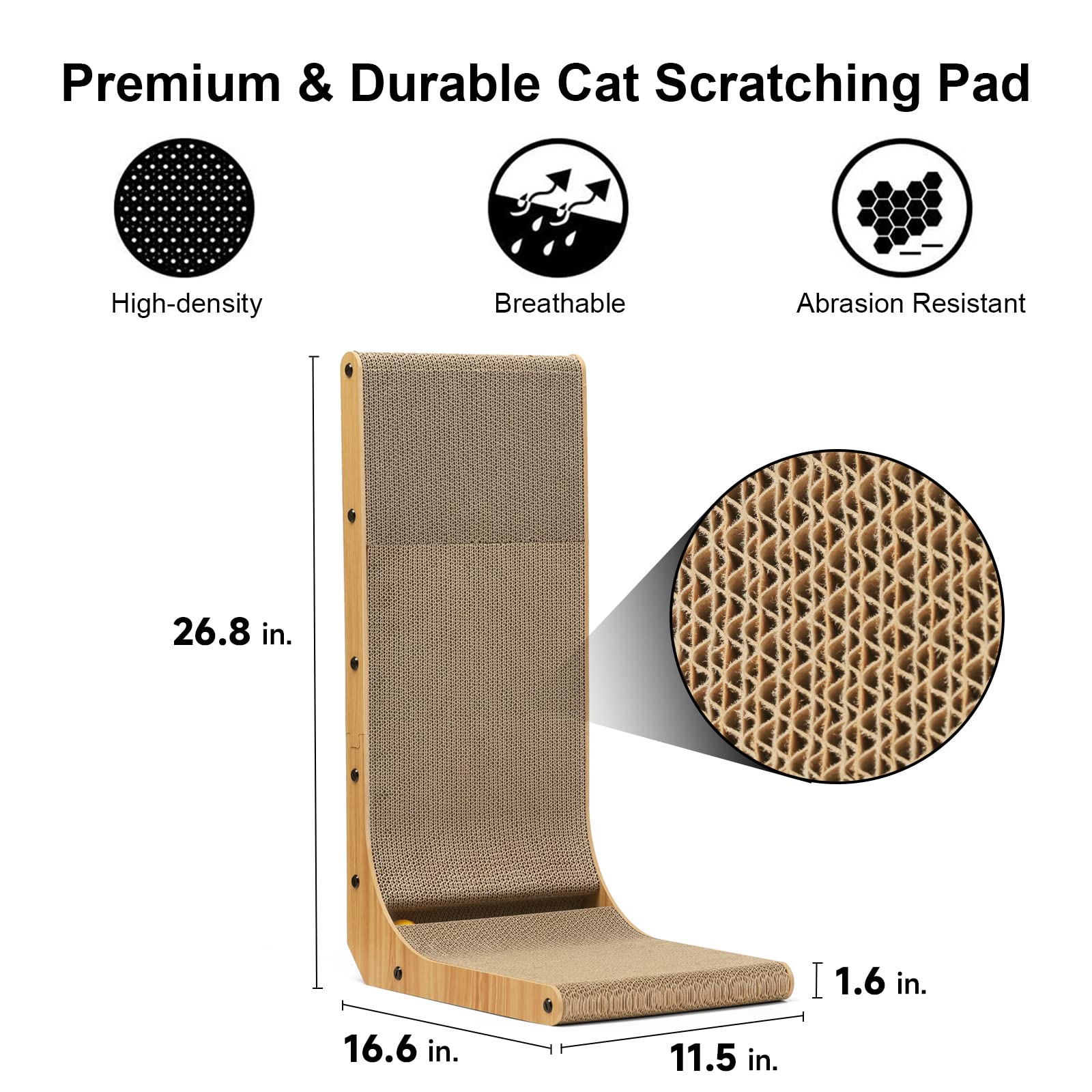 FUKUMARU Cat Scratcher, 68 CM L Shape Cat Scratch Pad Wall Mounted, Cat Scratching Cardboard with Ball Toy for Indoor Cats, Large Size 🍁 All In One Marketplace Canada