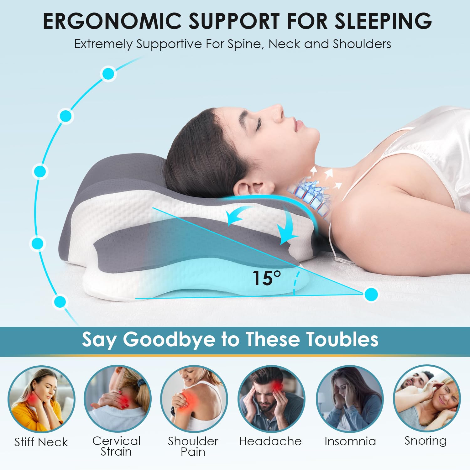 Delyoly Cervical Neck Pillow for Sleeping - Memory Foam Contour Pillow for Neck Pain Relief, Ergonomic Support for Side and Back Sleepers, Orthopedic Pillow with Breathable Ice Silk Cover（Gray） 🍁 All In One Marketplace Canada