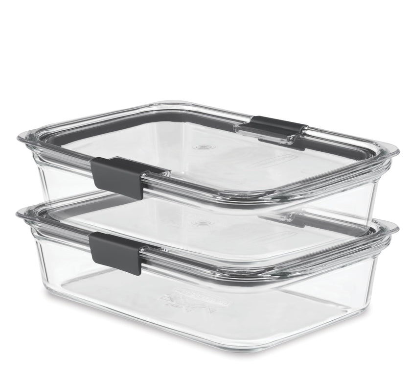 Rubbermaid 2118315 Brilliance Glass Storage 8-Cup Food Containers with Lids, 2-Pack (4 Pieces Total), BPA Free and Leak Proof, Large, Clear 🍁 All In One Marketplace Canada