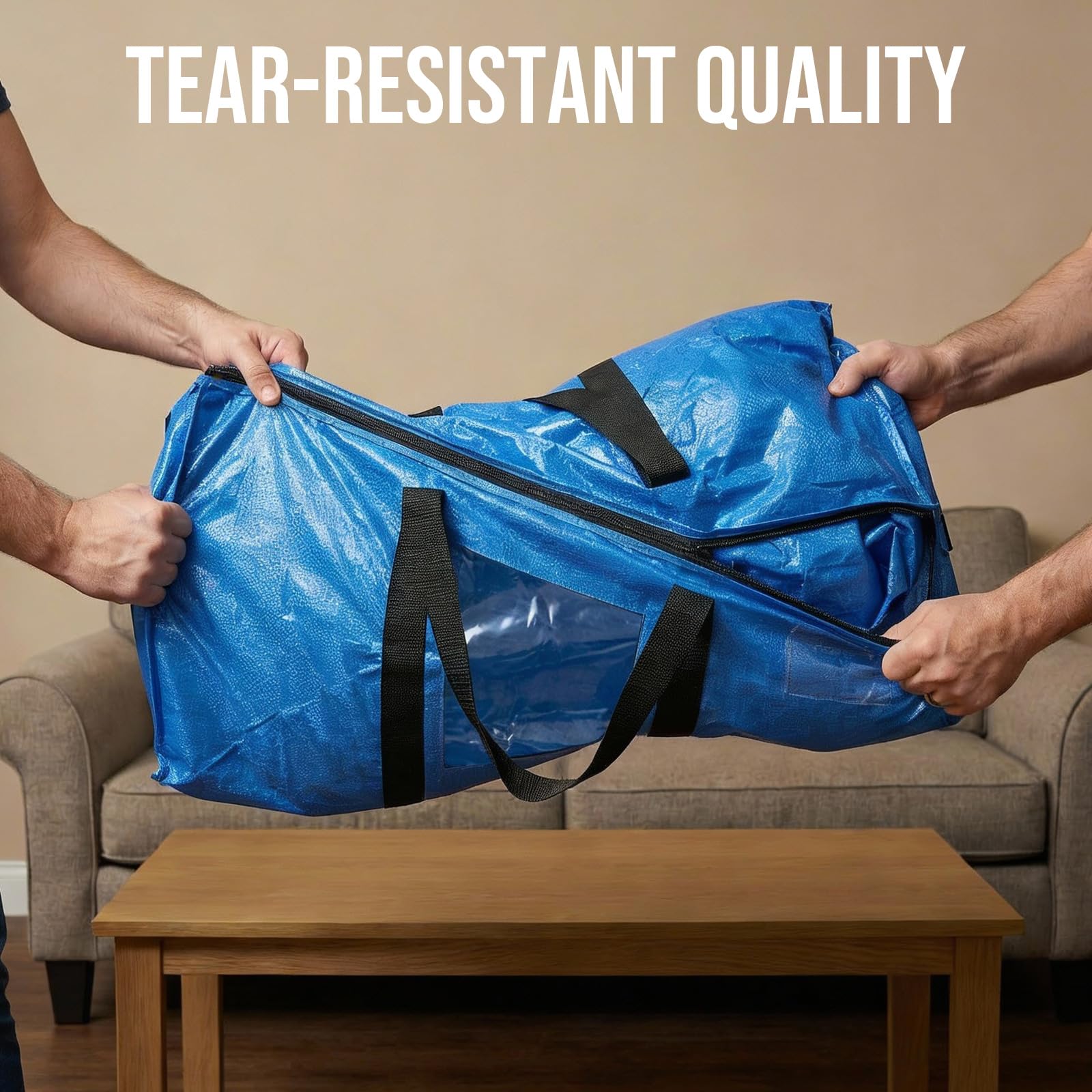 TAILI Extra Large Moving Bags, Heavy Duty Totes for Storage with Visible Window, U-Shaped Around Handles, Storage Contrainer Box for Space Saving, Blue, 4 Pack 🍁 All In One Marketplace Canada