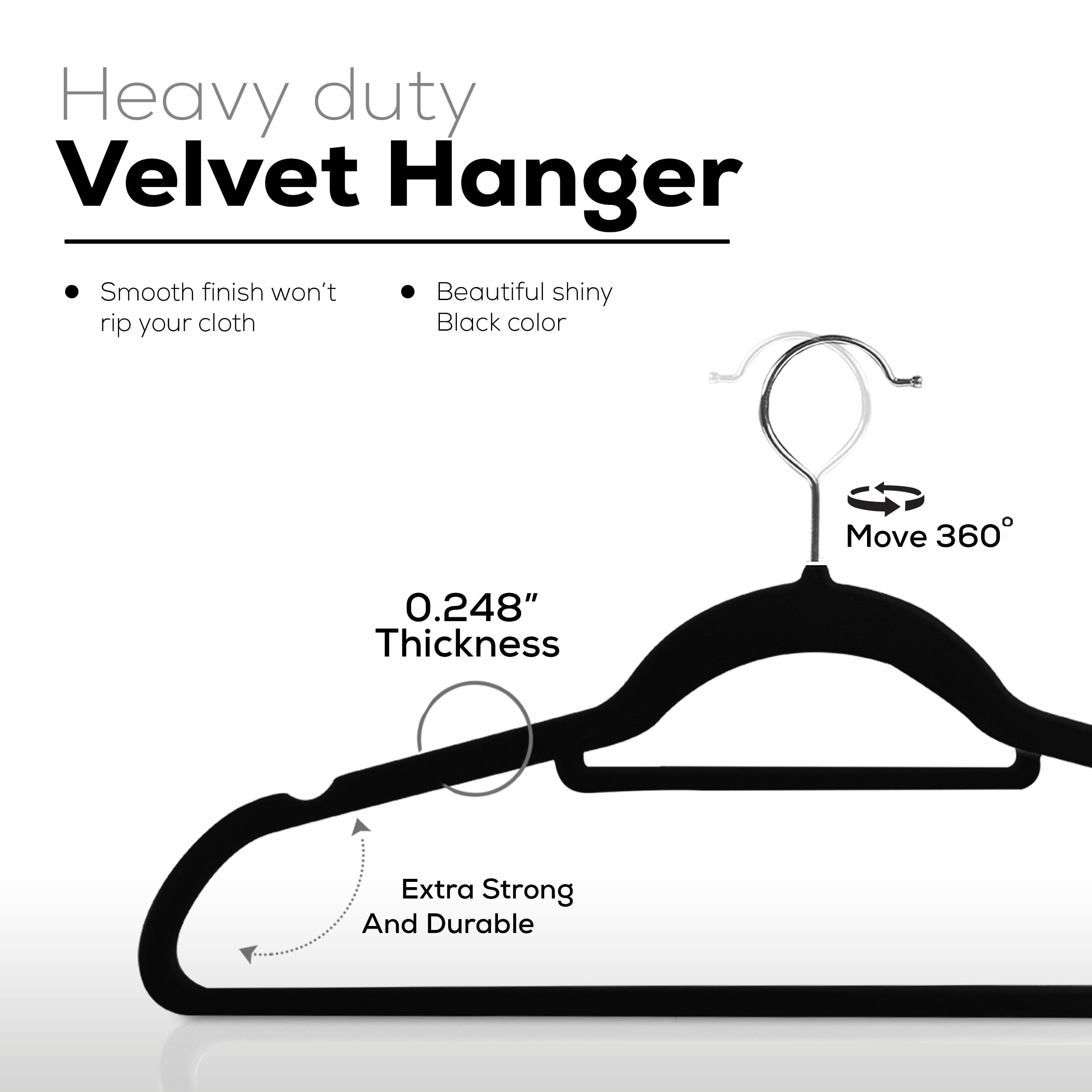 Utopia Home Premium Velvet Hangers 50 Pack - Non-Slip Clothes Hangers with Tie Bar - Black Hangers - Standard Hangers with 360 Degree Rotatable Hook - Heavy Duty Coat Hangers 🍁 All In One Marketplace Canada