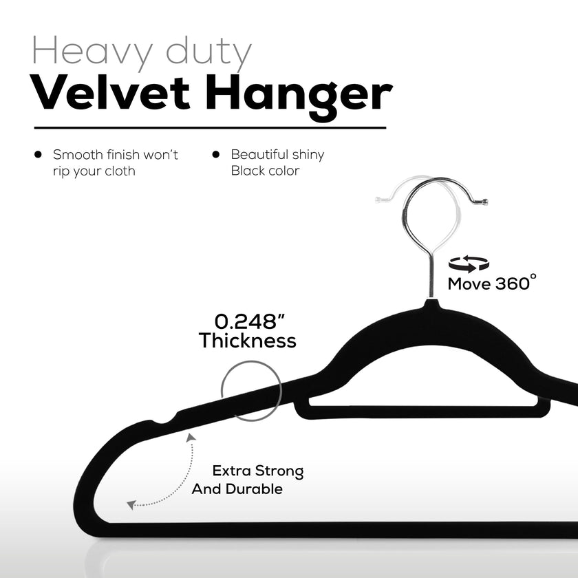 Utopia Home Premium Velvet Hangers 50 Pack - Non-Slip Clothes Hangers with Tie Bar - Black Hangers - Standard Hangers with 360 Degree Rotatable Hook - Heavy Duty Coat Hangers 🍁 All In One Marketplace Canada