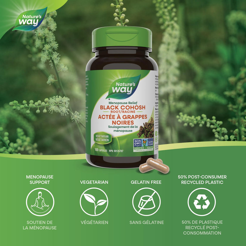 Nature's Way Black Cohosh Root – Hormone Balance for Women – 540mg Herbal Supplement for Menopausal Symptoms – Helps Relieve Menstruation Pain & Premenstrual Symptoms – 100 Vegetarian Capsules 🍁 All In One Marketplace Canada