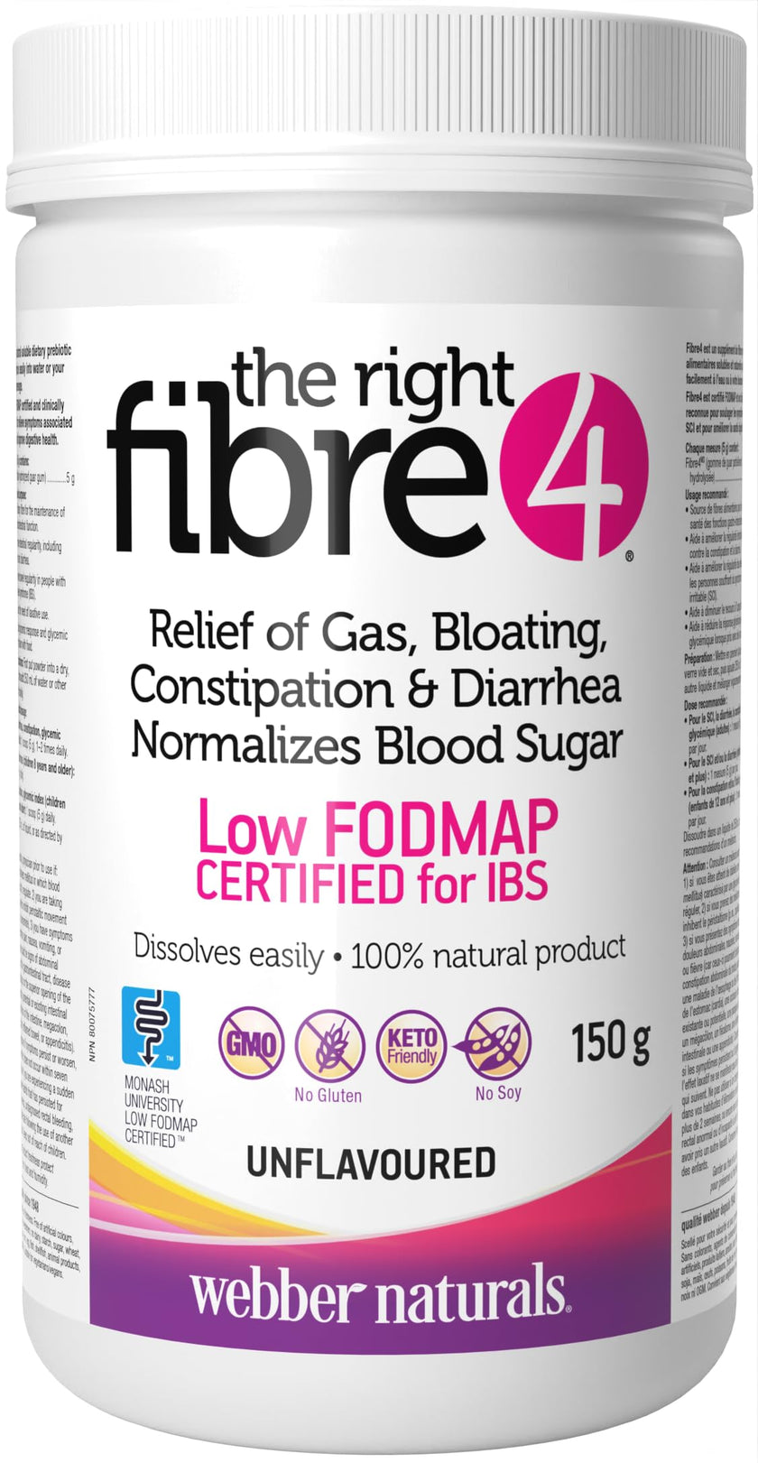 Webber Naturals The Right Fibre4 IBS Intestinal Discomfort 150 g, Unflavoured, 30 Servings, Fibre Supplement for Digestive Health, Low-FODMAP, Vegan 🍁 All In One Marketplace Canada