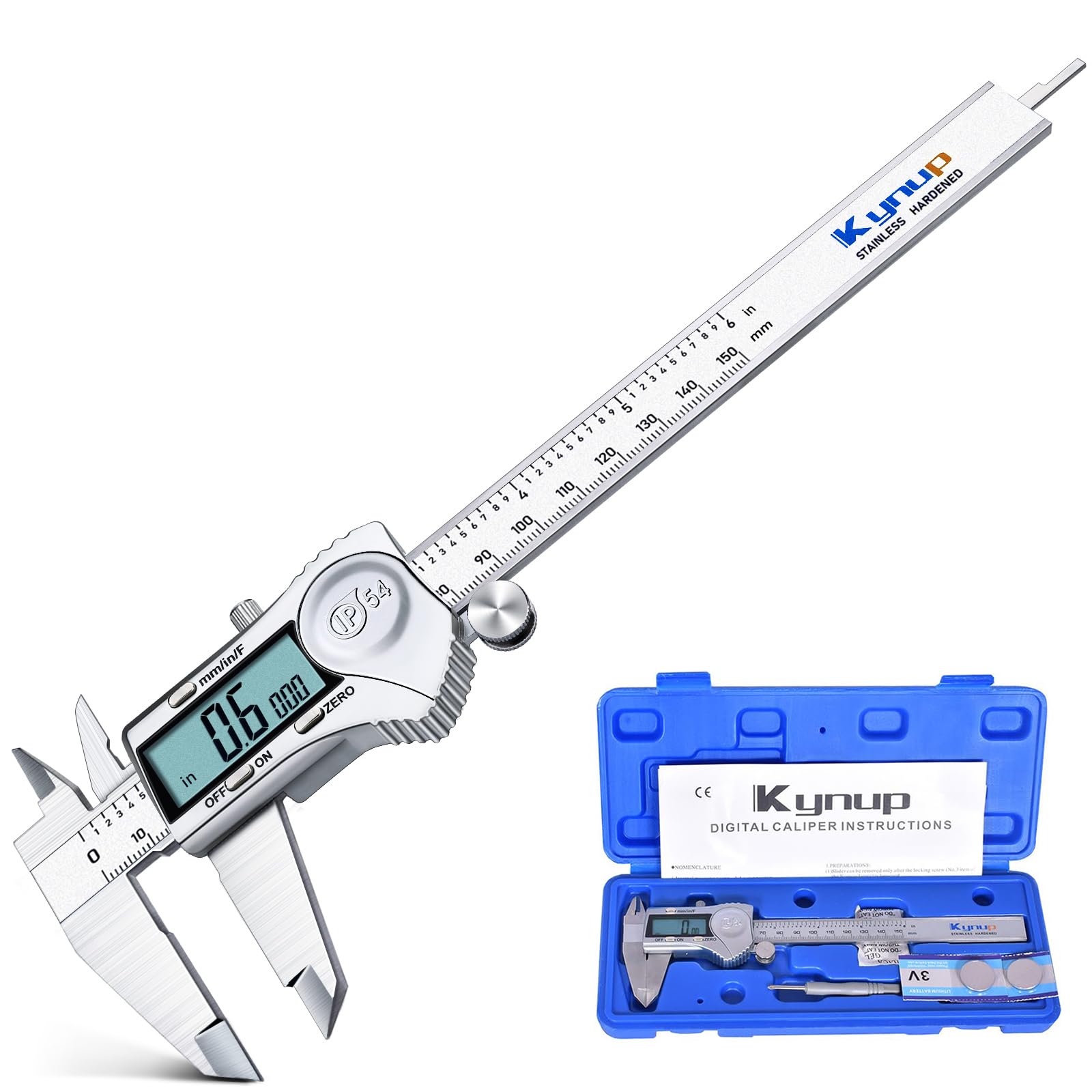 Kynup Digital Caliper, Calipers 6 Inch Measuring Tool with Stainless Steel, IP54 Splash Proof Protection Design, Easy Switch from Inch Metric Fraction, Large LCD Screen (150mm) 🍁 All In One Marketplace Canada