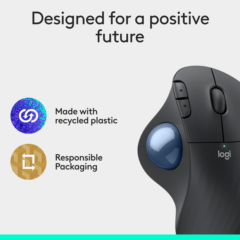 Logitech Ergo M575S Wireless Trackball Mouse, Wireless Ergonomic Mouse with Bluetooth and Encrypted Dongle, Comfortable Thumb Control, Precise and Smooth Tracking, for PC/Mac - Graphite Blue Ball 🍁 All In One Marketplace Canada