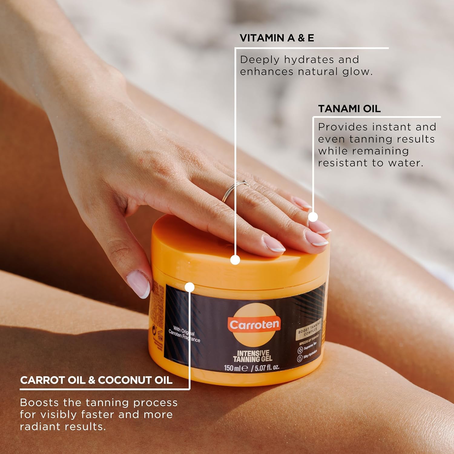 Carroten Intensive Tanning Gel | Browning Indoor/Outdoor Tan Accelerator | Non-Greasy, Water-Resistant with Carrot and Coconut Oil | Vitamin A & E For Moisture & Hydration | Made in Greece | 5 Fl Oz 🍁 All In One Marketplace Canada