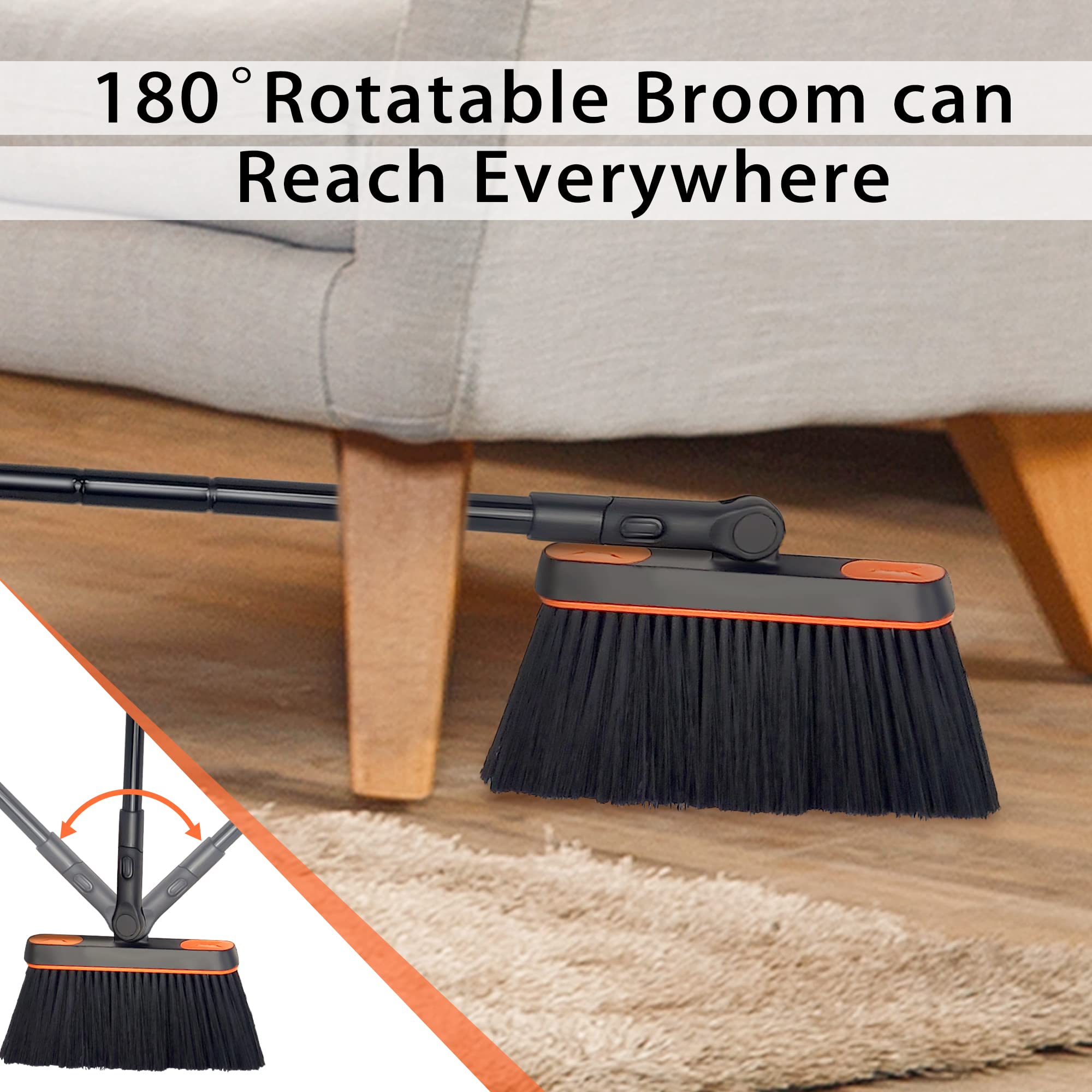 JEHONN Broom and Dustpan Set for Home, Long Handle Lightweight 180 Degree Rotating Broom Set Indoor, Upright Standing Dust Pan with Comb Teeth, Store Sweep Set for Room Kitchen Office Lobby 🍁 All In One Marketplace Canada