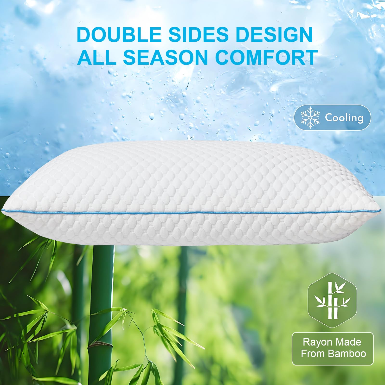 VVZ Cooling Shredded Memory Foam Pillows Queen Size 2 Pack, Adjustable Firm Bed Pillows for Side Back Stomach Sleepers, Luxury Gel Pillow for Hot Sleepers with Breathable Washable Cover 🍁 All In One Marketplace Canada