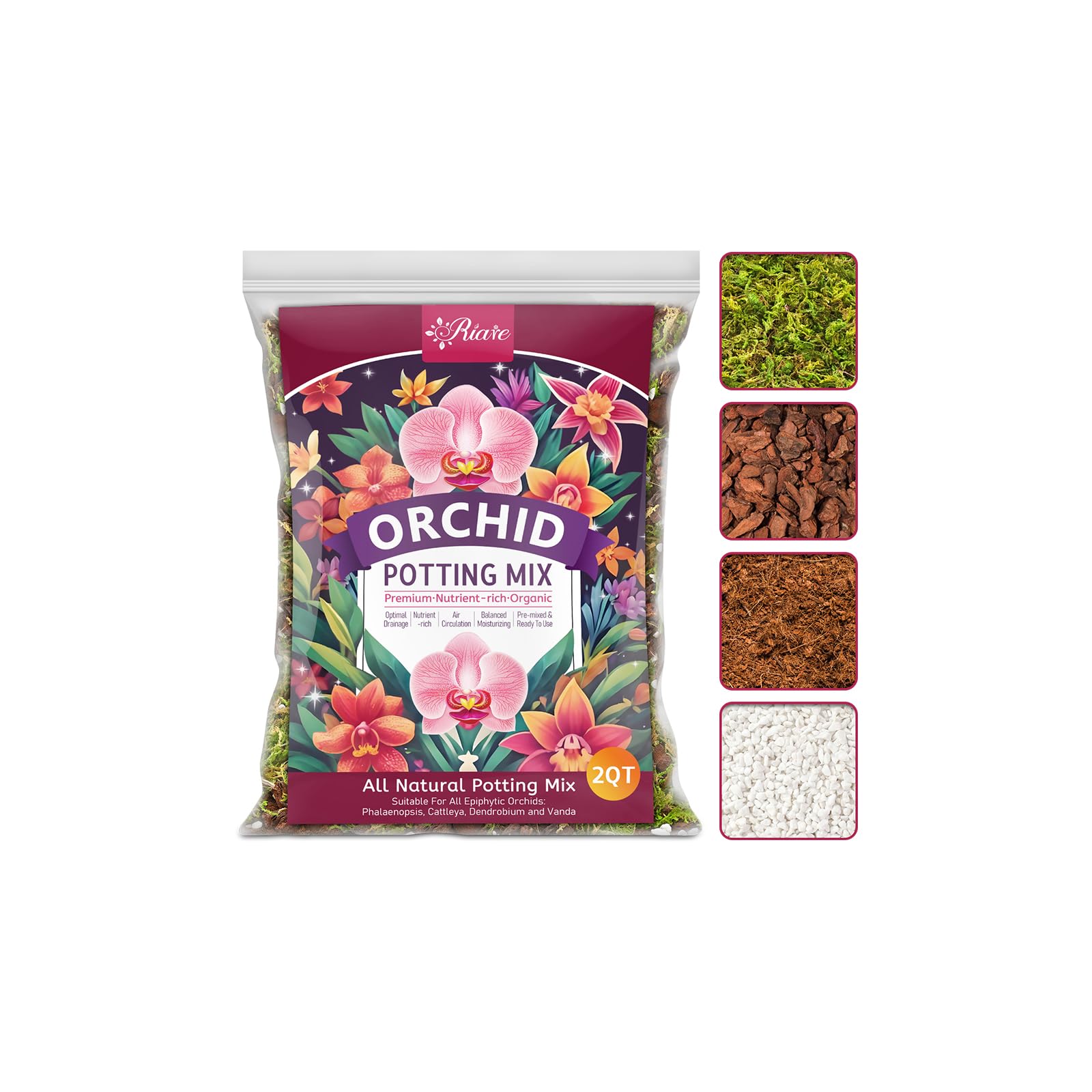 Riare 2L Orchid Potting Mix for Repotting- Orchids Repotting Kit Include Moss, Pine Bark, Perlite, Coco Peat- Premium Orchid Soil Medium for Indoor Potted Plants Root Ventilation & Expanding 🍁 All In One Marketplace Canada