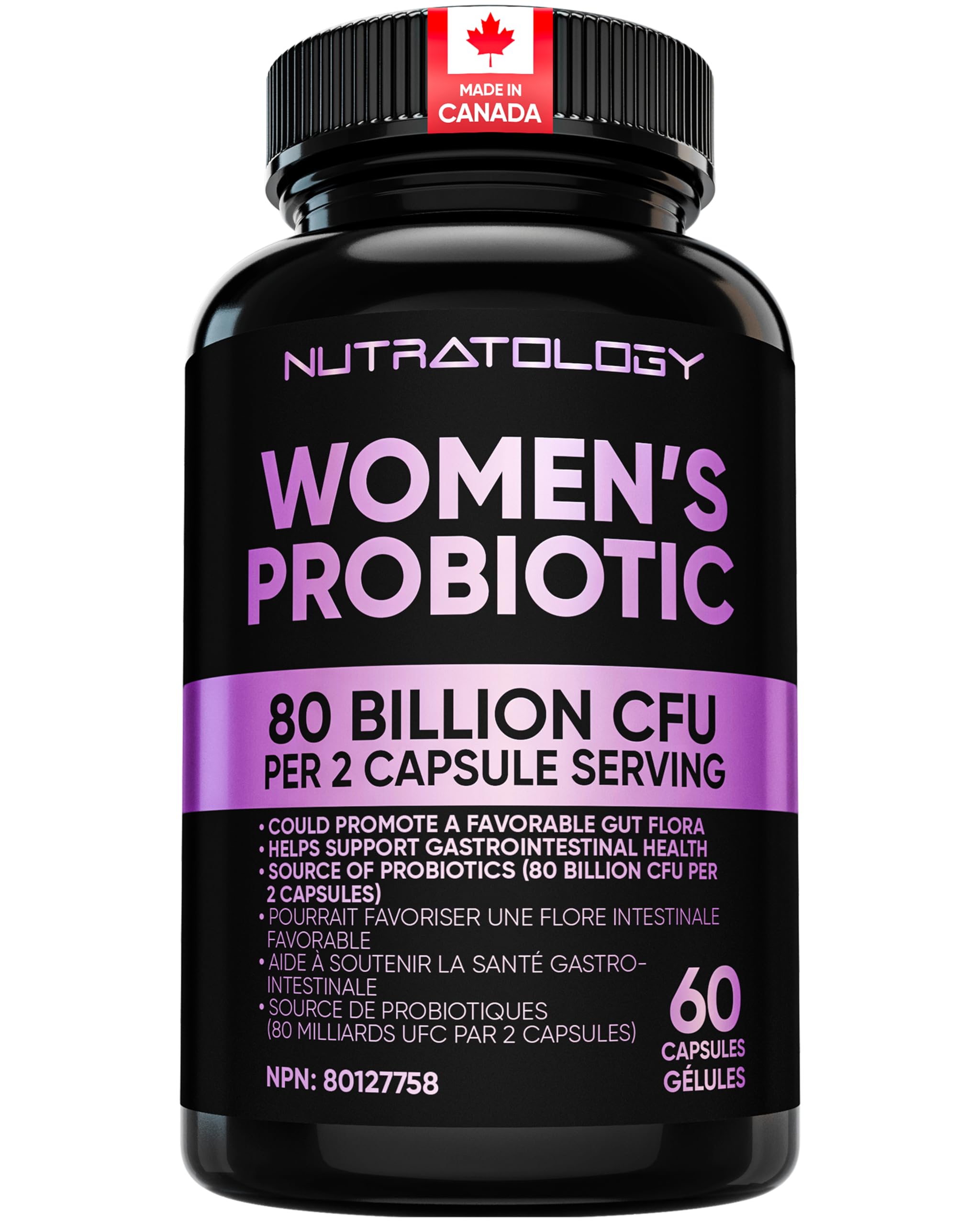 Nutratology® Probiotics for Women | Canadian-Made | 40 Billion CFUs per Capsule | Bloating Relief & Digestion | 4 Strains of Women's Probiotic for Gut Health | 60 Capsules 🍁 All In One Marketplace Canada