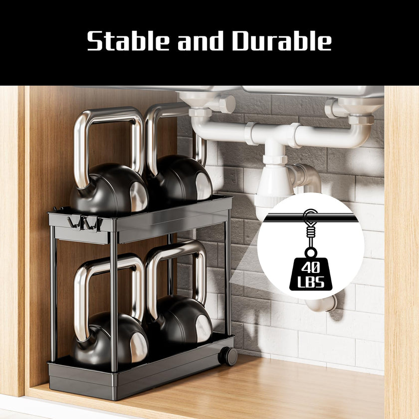 Cicilyna 2 Pack Under Sink Organizer, 2 Tier Bathroom Cabinet Organizers and Storage with Hook, Multi-purpose Storage Basket Shelf for Kitchen, Black 🍁 All In One Marketplace Canada