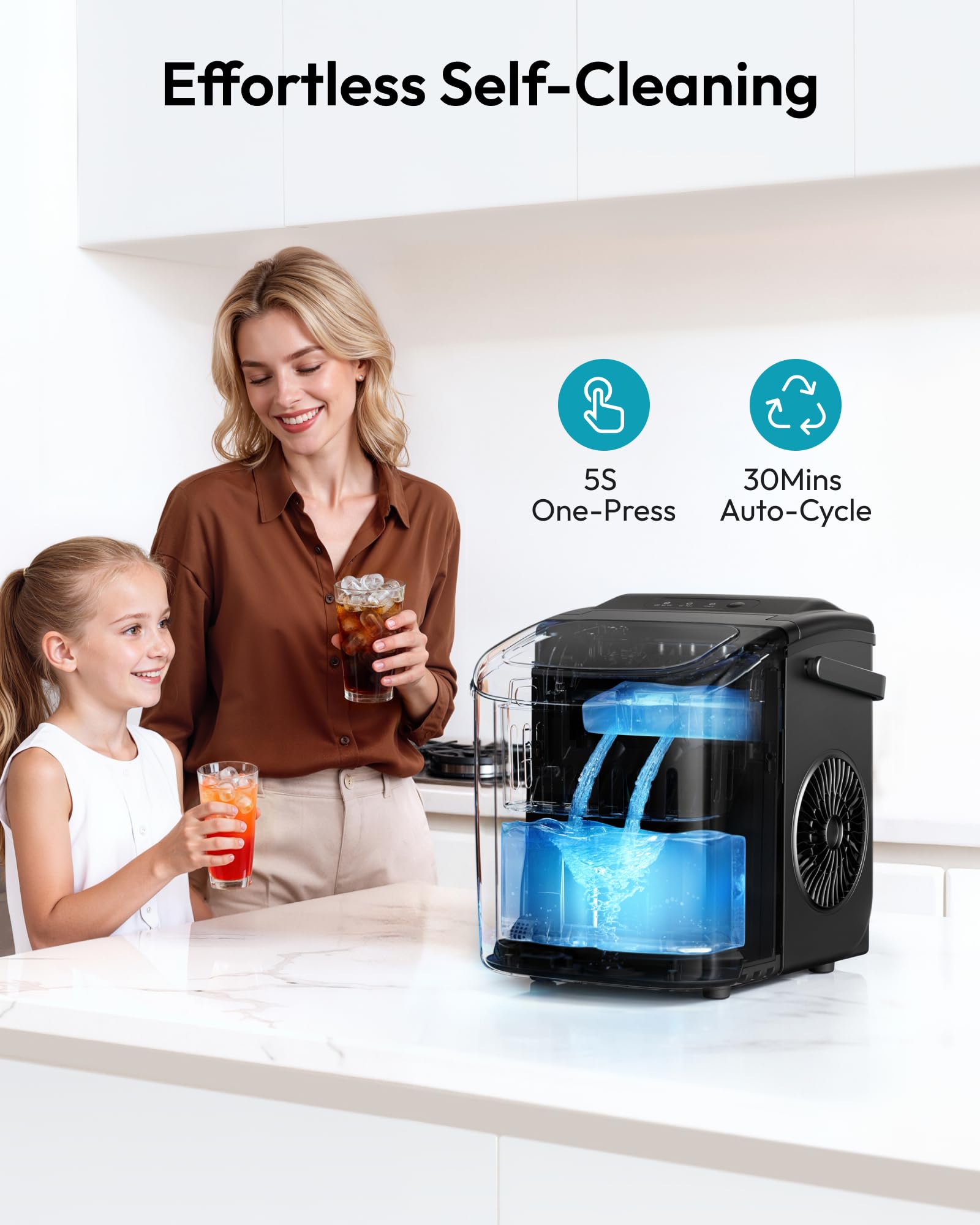 EUHOMY Countertop Ice Maker Machine with Handle, 26lbs in 24Hrs, 9 Ice Cubes Ready in 6 Mins, Auto-Cleaning Portable Ice Maker with Basket and Scoop, for Home/Kitchen/Camping/RV. (Black) 🍁 All In One Marketplace Canada