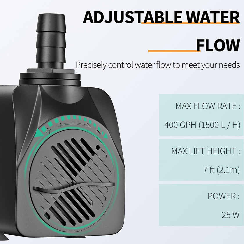 Pawfly 400 GPH Submersible Water Pump 25W 7ft. High Lift Quiet Pump with 6ft Power Cord for Fountain Aquarium Fish Tank 🍁 All In One Marketplace Canada