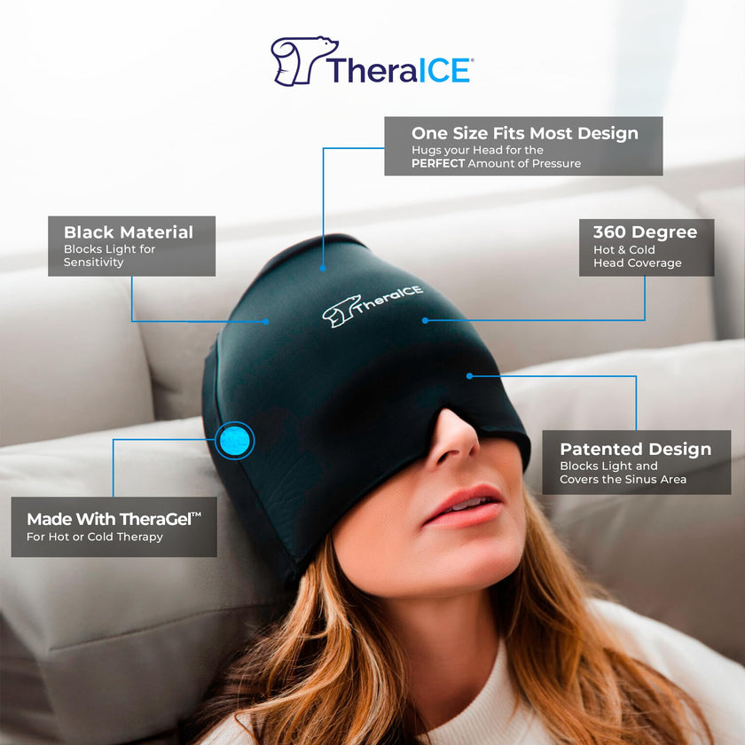 TheraICE Migraine Relief Cap | Soothing Headache Hat Ice Pack Mask | Face Cold Compress Cooling Gel Head Wrap Products for her Sinus Tension Stress Hangover & Puffy Eyes | Great Birthday Gift for Mom 🍁 All In One Marketplace Canada