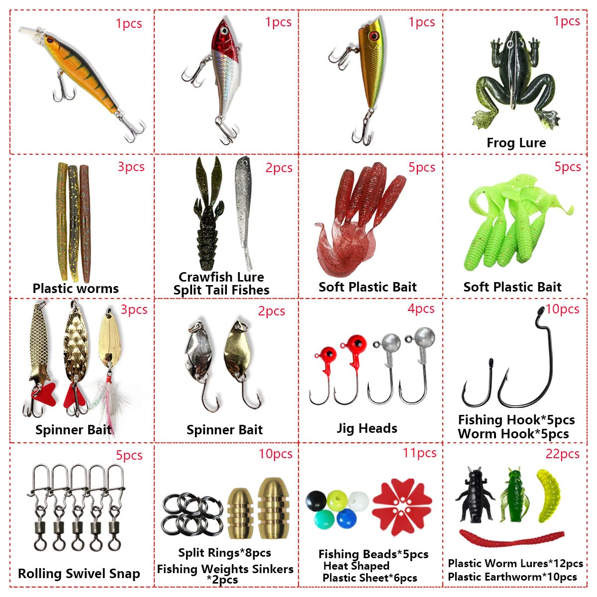 UperUper Fishing Lures Kit Set, Baits Tackle Including Crankbaits, Topwater, Spinnerbaits, Worms, Jigs, Hooks, Tackle Box and More Fishing Gear Lure for Bass Trout 🍁 All In One Marketplace Canada