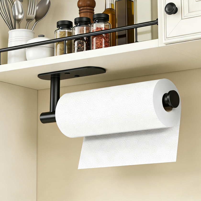 HUFEEOH Black Adhesive Paper Towel Holder Under Cabinet Wall Mount for Kitchen Paper Towel, Stainless Steel Paper Towel Roll Rack for Bathroom Towel 🍁 All In One Marketplace Canada