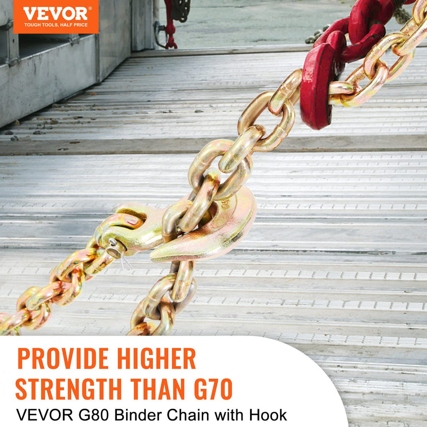 VEVOR Transport Binder Chain, 7100 lbs Working Load Limit, 3/8'' x 20' G80 Tow Chain Tie Down with Grab Hooks, DOT Certified, Galvanized Coating Manganese Steel for Dock Factory Construction Site 🍁 All In One Marketplace Canada