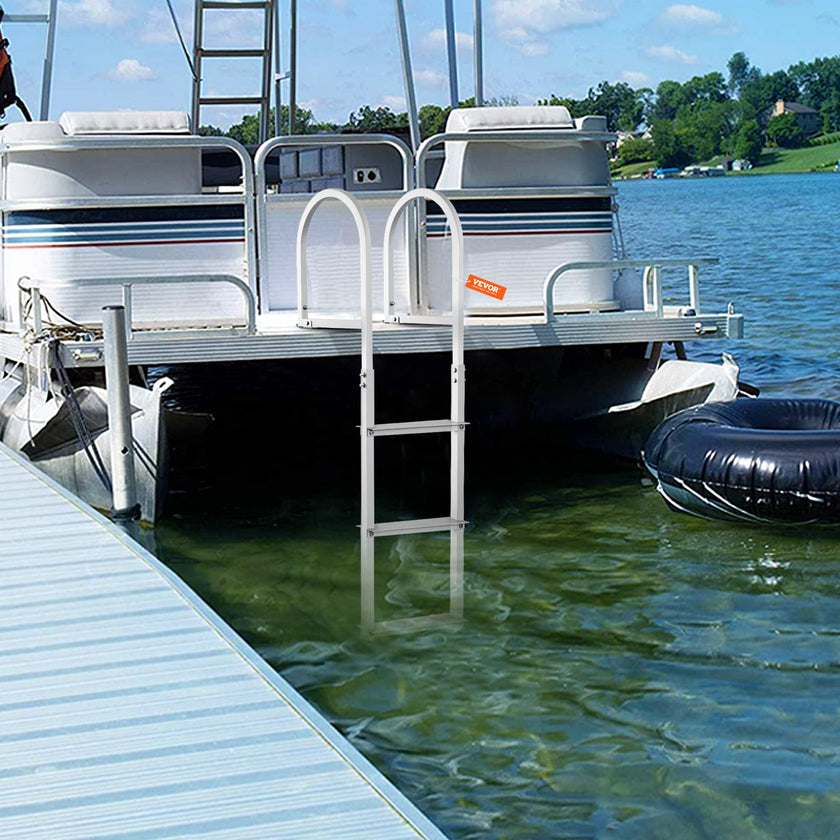 VEVOR Dock Ladder, Removable 3 Steps, 500 lbs Load Capacity, Aluminum Alloy Pontoon Boat Ladder with 3.1'' Wide Step & Nonslip Mat, Easy to Install for Ship/Lake/Pool/Marine Boarding 🍁 All In One Marketplace Canada