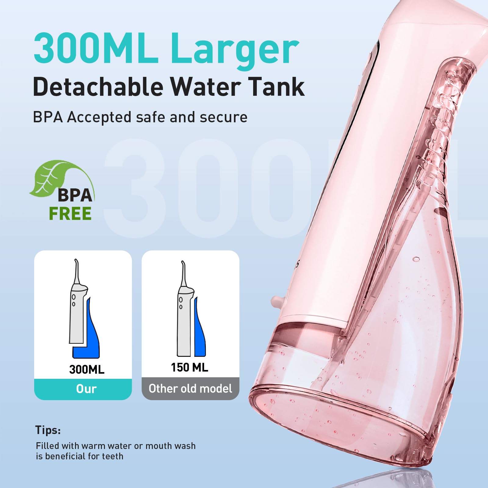 COSLUS Water Teeth Flosser C20 (F5020E): 300ML Electric Water Tooth Floss Cordless Jet Flossers for Teeth Cleaning IPX7 Waterproof Rechargeable Portable Travel Floss Light-Pink 🍁 All In One Marketplace Canada