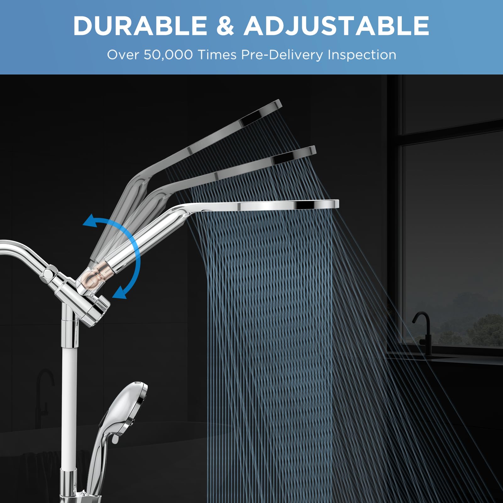 MakeFit Rain Shower Heads System, 3-Spray Dual Shower Head with Solid Brass Adjustable Bar, Rainfall Showerhead with 10 Settings High Pressure Handheld Spray, Buit-in Power Wash Mode (Chrome) 🍁 All In One Marketplace Canada
