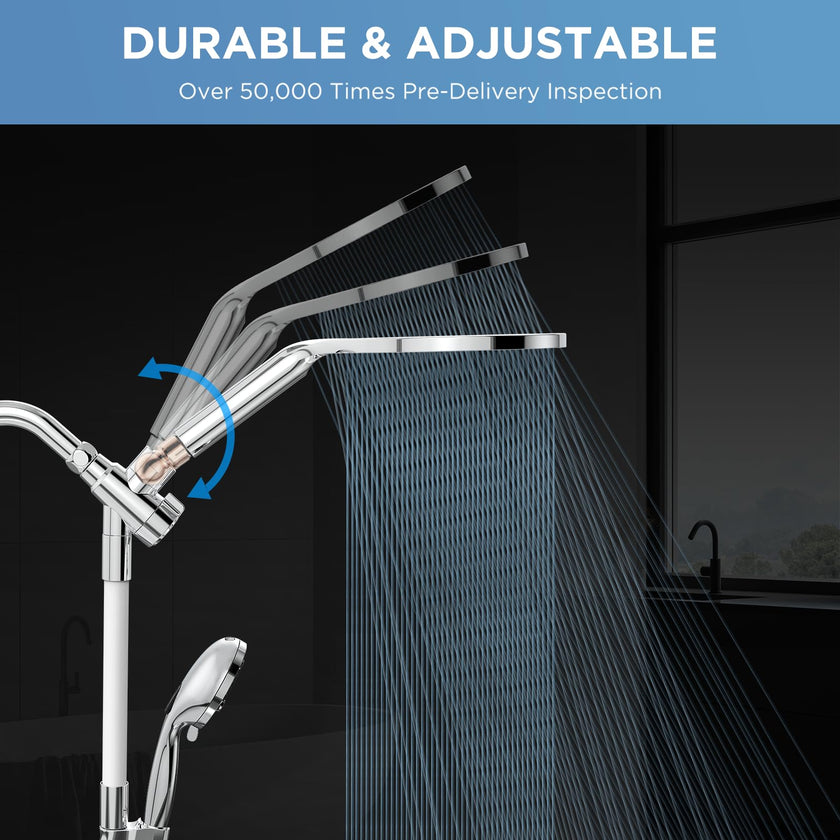 MakeFit Rain Shower Heads System, 3-Spray Dual Shower Head with Solid Brass Adjustable Bar, Rainfall Showerhead with 10 Settings High Pressure Handheld Spray, Buit-in Power Wash Mode (Chrome) 🍁 All In One Marketplace Canada