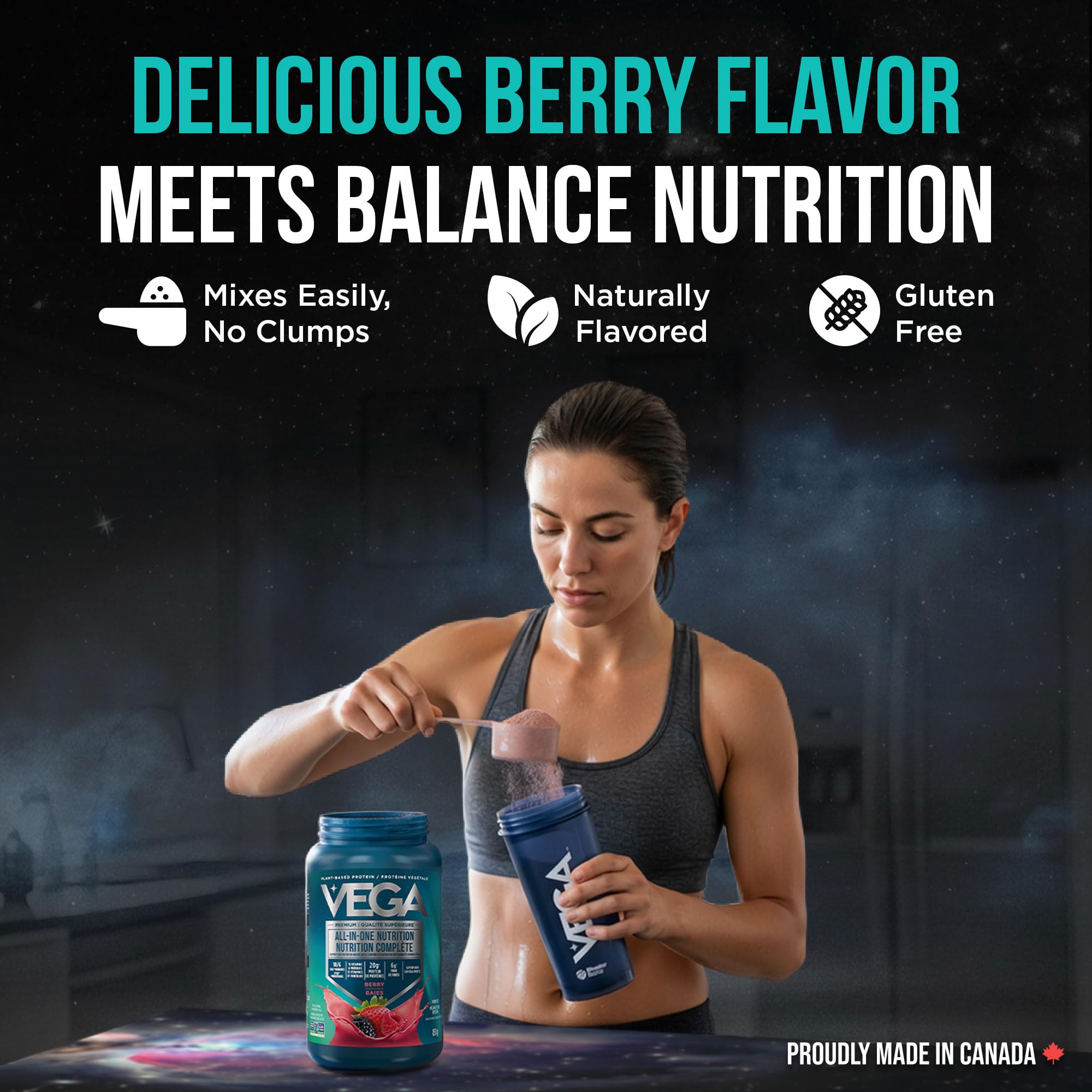 Vega Premium All-in-One Nutrition Protein Powder – 20g Plant-Based Vegan Protein, Vitamins & Probiotics, Berry, 850g (20 Servings) 🍁 All In One Marketplace Canada