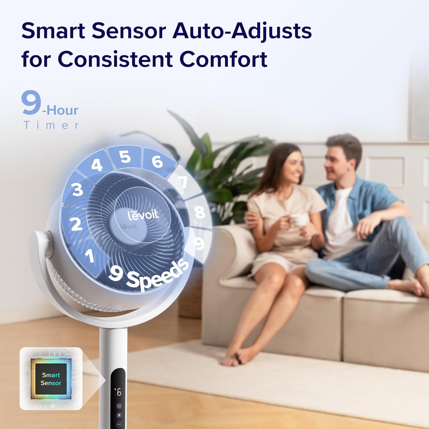 Levoit Standing Fan for Bedroom, CirculAir 120° Oscillating, Quiet 20dB, 9 Speeds, 4 Modes, DC Motor, 2 in 1 Pedestal & Tabletop, 82ft, Remote Control, Sensor, 9H Timer, 908CFM Ultra-High Airflow 🍁 All In One Marketplace Canada