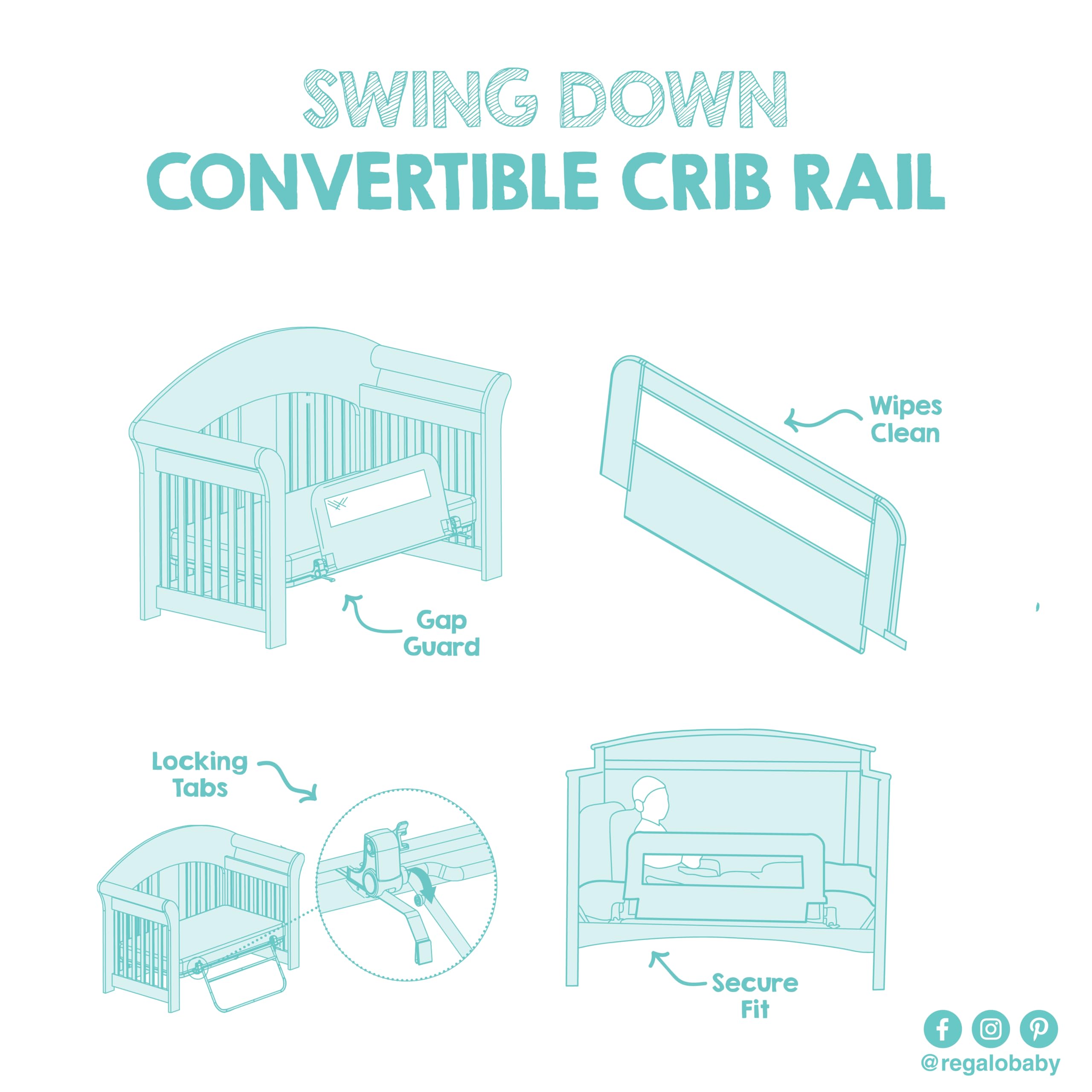 Regalo Swing Down Crib Rail, with Reinforced Anchor Safety System 🍁 All In One Marketplace Canada