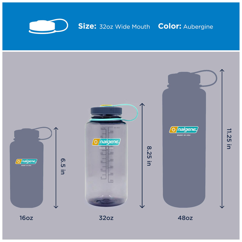 Nalgene Sustain Tritan BPA-Free Water Bottle Made with Material Derived from 50% Plastic Waste, 32 OZ, Wide Mouth, Aubergine 🍁 All In One Marketplace Canada