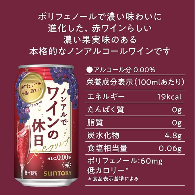 Suntory Non-Alcohol Sparkling Red Wine (350ML) [Best Before Date: 2026.03]