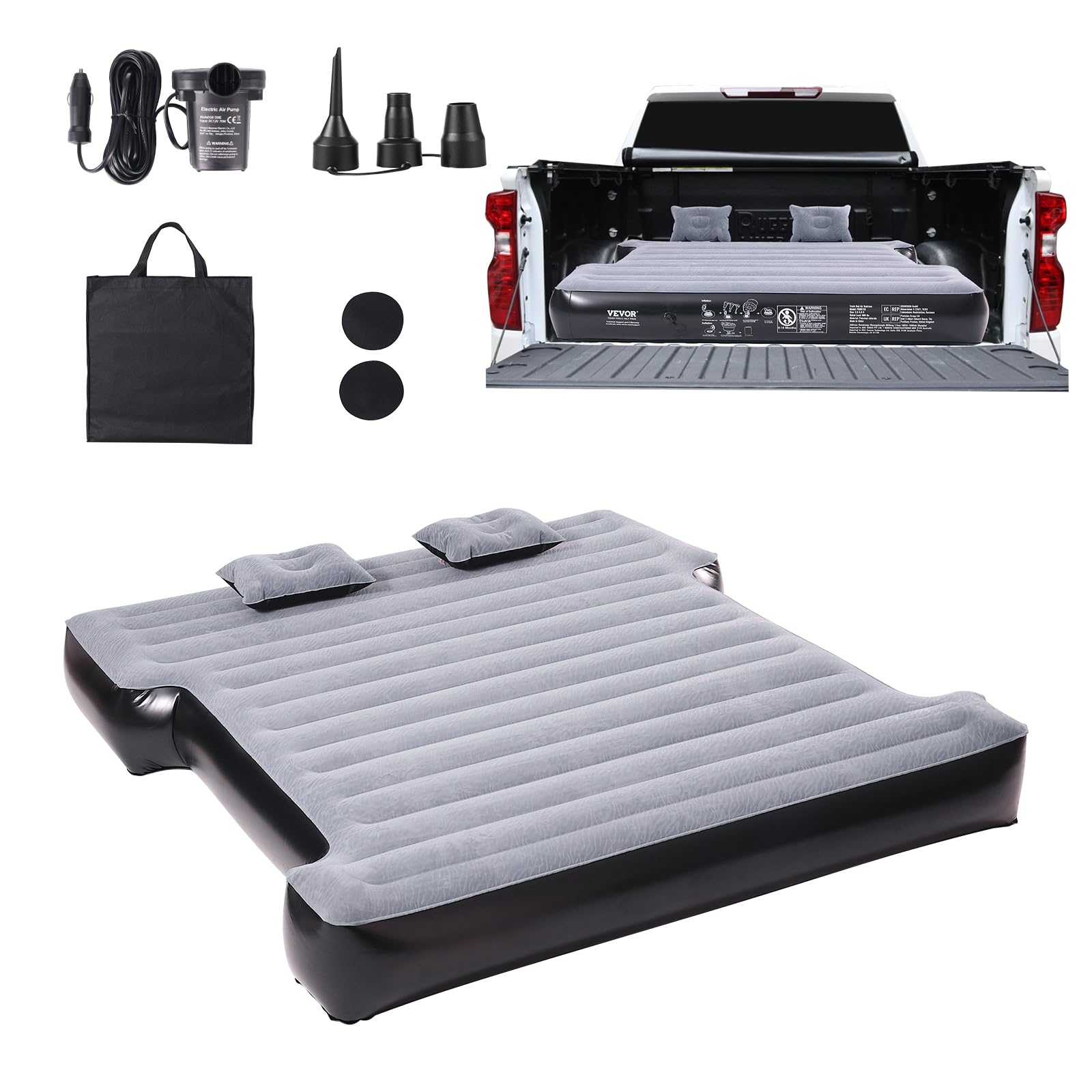 VEVOR Truck Bed Air Mattress, for 5.5-5.8 ft Full Size Short Truck Beds, Inflatable Air Mattress Camping Bed with 12V Air Pump 2 Pillows, Carry Bag, for Silverado, RAM, F Series, Sierra, Titan, Tundra 🍁 All In One Marketplace Canada