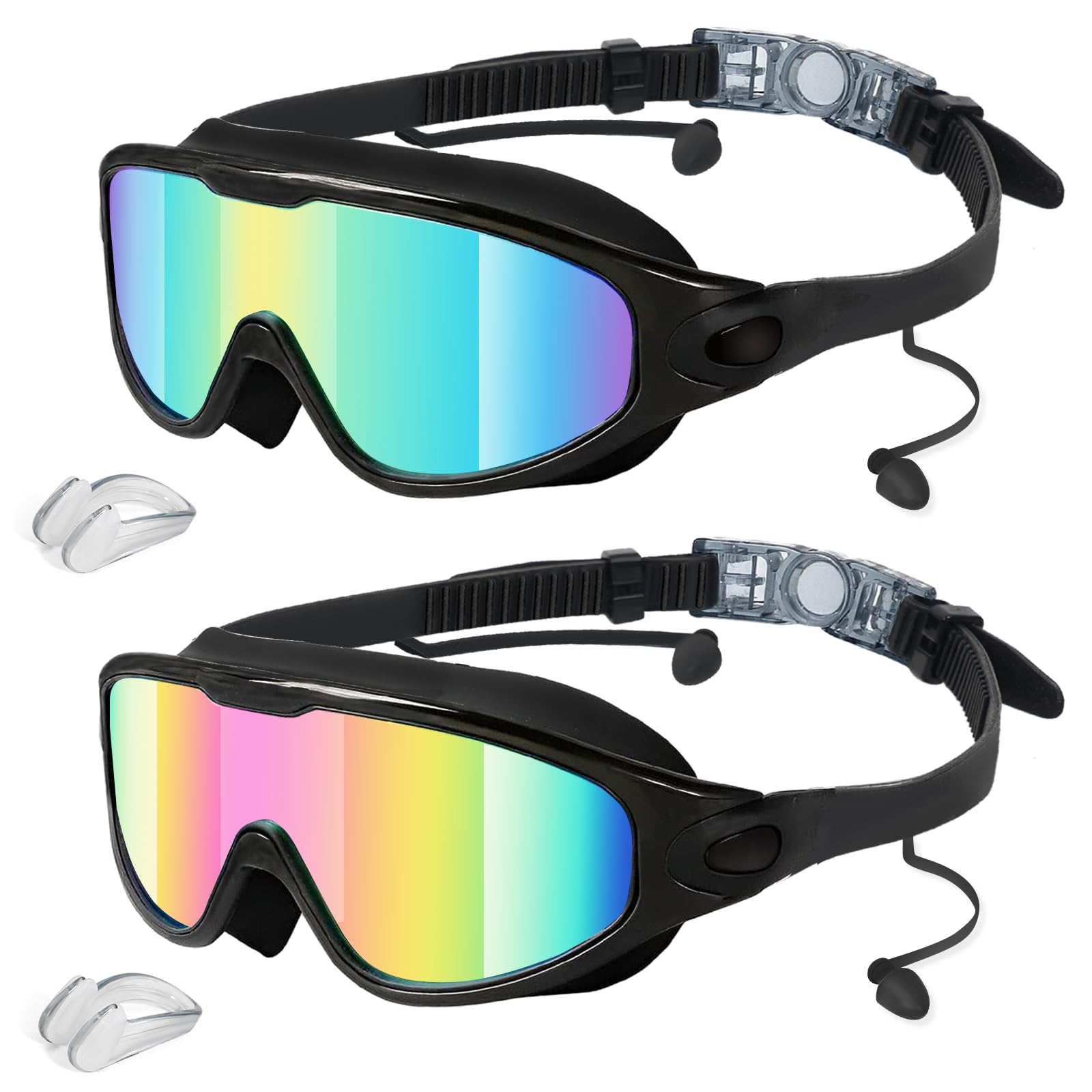 Swimming Goggles, 2 Pack Wide View Anti Fog&UV Swim Goggles with Ear Plugs, No Leaking Swim Glasses for Audlt Men Women Youth (Aqua & Pink) 🍁 All In One Marketplace Canada