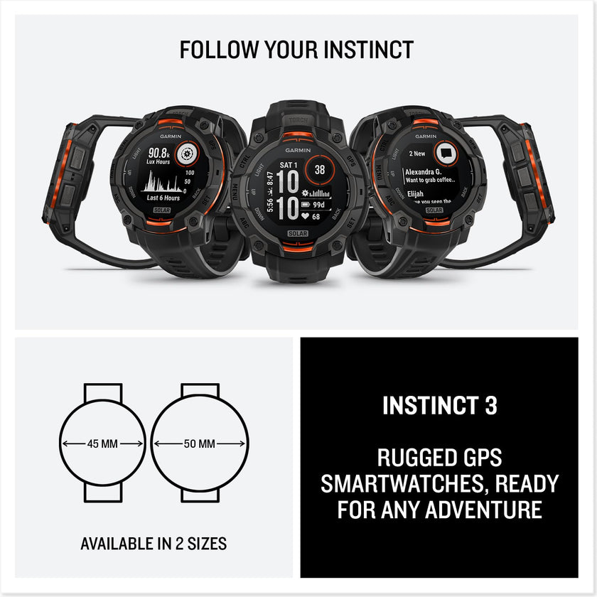 Garmin Instinct® 3 45mm, Solar Charged Display, Rugged Outdoor GPS Smartwatch, Metal-Reinforced Bezel, Built-in Flashlight, Black 🍁 All In One Marketplace Canada