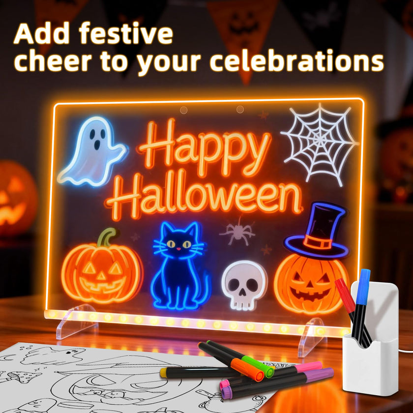 13.7x10 LumiBoard LED Drawing Board for Kids with 13 Light Effect,Acrylic Dry Erase Board Doodle Glow Board for Kids,Glow Art Drawing Gift for Girls Teens(7 Markers+Adaper 🍁 All In One Marketplace Canada