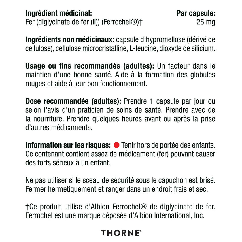 Thorne Iron Bisglycinate - 25 mg Iron Supplement for Enhanced Absorption Without Gastrointestinal Side Effects - 60 Capsules - 60 Servings 🍁 All In One Marketplace Canada