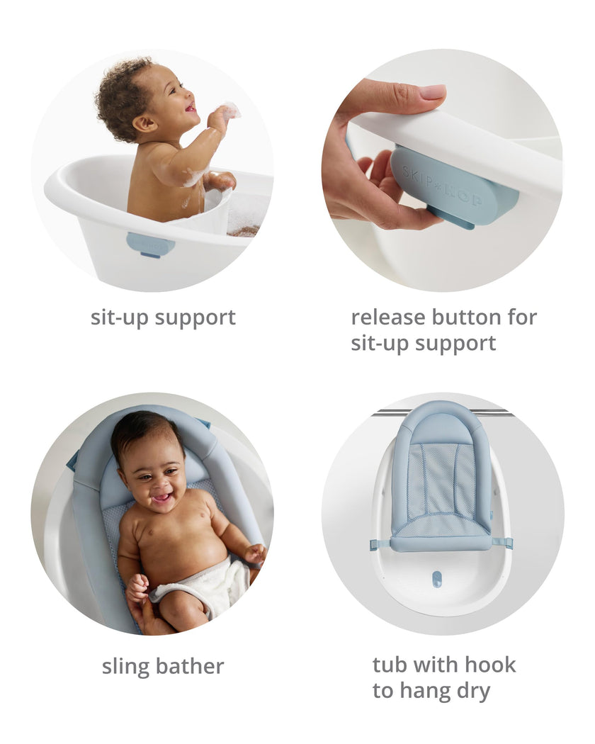 Skip Hop Baby Bath Tub 4-in-1 Grow with Baby Infant to Toddler Bathtub with Supportive Sling and Sit-Up Support Wave Age 0m+ 🍁 All In One Marketplace Canada